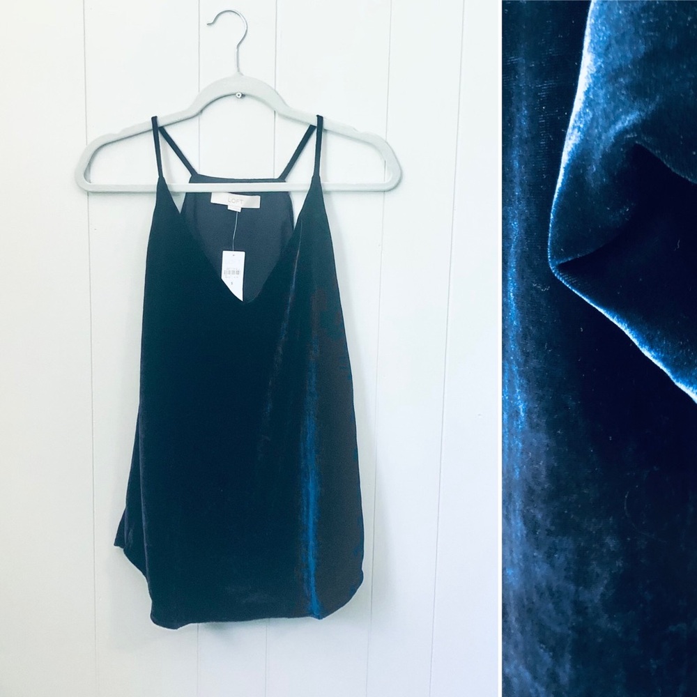 NWT Loft Midnight Blue Velvet Cami Tank Top Elegant New Years Holiday Small